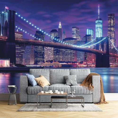 Brücke Der Sterne Fototapete - New York Nachthimmel - Größe 300X210Cm (Breite X Höhe) Wandtapete Tapete, Wandbild Wandtattoo Dekoration - Tapete, Kinderzimmer, Kindertapete