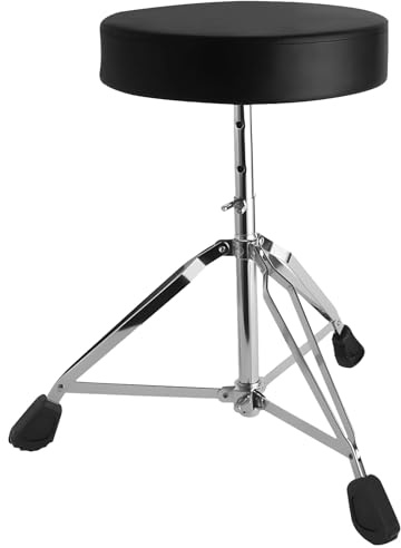 Trône de tambour avec hauteur réglable (42,4 à 55,1 cm), tabouret de batterie rembourré robuste avec base en acier à 3 pieds, design pliable et pieds antidérapants pour batteurs et musiciens