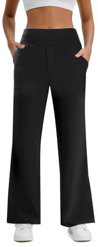 Lancry Black Trousers Women Casual Wide Leg Trousers for Women UK (UK, Alpha, M, Regular, Regular, Black)