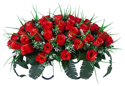 Frühlingsgesteck künstlich für Grab Friedhof Gedenkstätten, grabgestecke künstlich, grabgestecke für urnengrab, Frühlingsblumen Grabgesteck künstlich mit Rosa (Rot)
