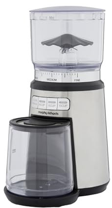 Morphy Richards Electric Coffee Grinder and Burr, 200g Capacity, Removable Grinding Cup, Stainless Steel Body, 20 Grinding Settings, French Press, Cafetiere, Espresso Coffee, 120W, 210253