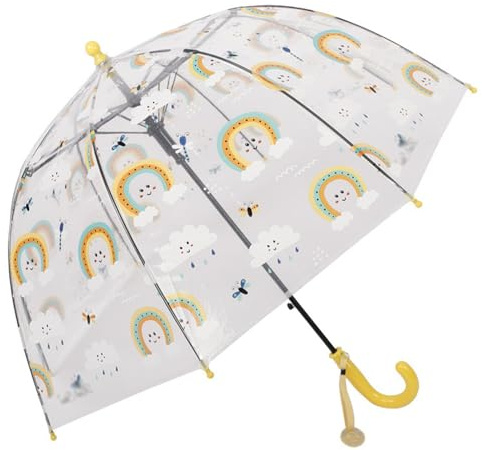 Meichoon Parapluie transparent à bulles pour enfants de 3 à 8 ans avec cadre en fibre de verre et auvent en forme de dôme et protection légère contre le vent et la pluie longue poignée pour enfants de