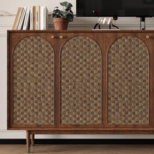 WESTICK Vintage Brown Weave Rattan Wallpaper for Bedroom Self Adhesive Non-Textured Rattan Contact Paper Natural Wicker Woven Peel and Stick Wallpaper Vinyl Wrap for Cabinets Shelf Liner 15.8x80