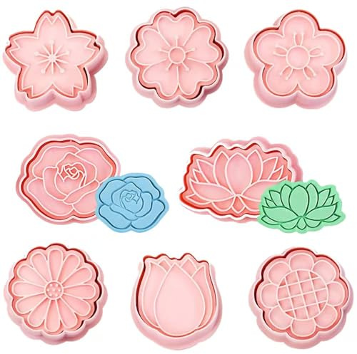 Lot de 8 emporte-pièces en forme de fleurs, emporte-pièces en silicone 3D, emporte-pièces pour enfants, cookie 3D, outils de cuisson pour gâteaux fondants, pâtisseries