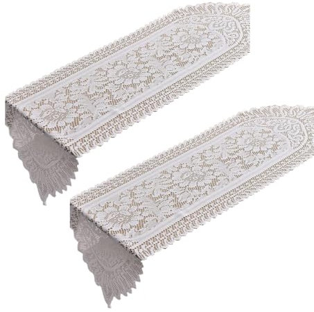 Fcnjsao 2 tapetes de mesa de encaje blanco con ganchillo hechos a mano para decoración de mesa de café y mesa auxiliar