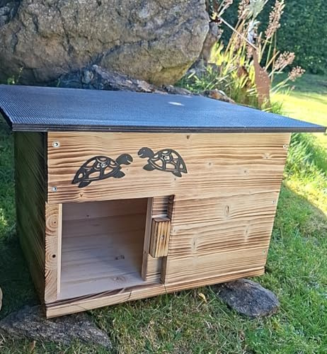 Schildkrötenhaus mit verschließbarem Eingang Boden und abnehmbares Dach aus 18mm starkem Fichtenvollholz geflammt (SK01G)