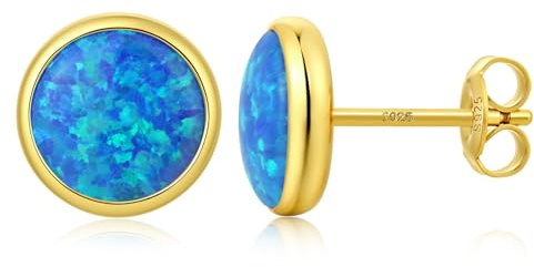 925 Sterling Silber Opal Ohrringe Mehrfarbig Runde Ovale Opal Ohrstecker Hypoallergene Schmuck Geschenke für Damen 5/6/7/8 mm