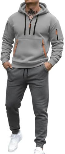 2 Pezzi Tuta Sportiva Uomo Completa Invernale Felpa con Cerniera e Pantaloni da Jogging Maniche Lunghe Oversize Sportivi Set Tinta Unita Tracksuit for Men Caldo Complete per Lavoro Palestra Casual
