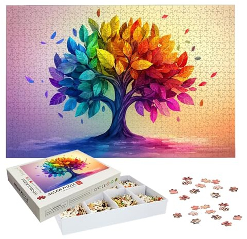 Puzzle 1000 Pezzi per Adulti Bambini, Puzzle Colore in Legno per Adulti, Puzzles Albero della Vita Impegnativi, Giochi Educativo per Famiglie, Rompecapo con Scatola per Decor Casa, Regalo Donna, -7132