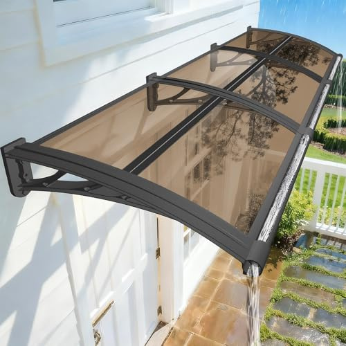 NacstarHome Marquesina Puerta Exterior y Ventanas 100x360cm, Tejadillo Protección contra Sol y Lluvia, Marrón Transparente Resistente Policarbonato Toldo para Puertas Entrada con Lavabo