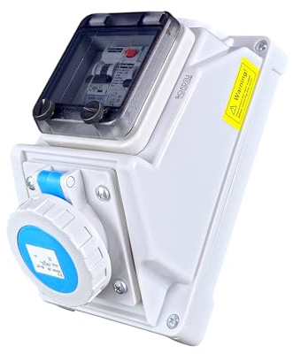 RoadEu | Prise Murale CEE 32A 3P 230V (P17 Bleue) IP66 Étanche | Coffret Électrique Précâblé avec Différentiel 40A Type A & Disjoncteur 1P+N 32A | Certifié VDE
