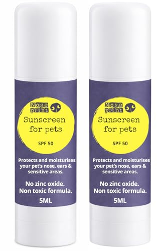 Noseprint Sonnenstick für Hunde & Katzen SPF 50 2er Pack je 5ml | Ungiftiger Sonnenschutz ohne Zinkoxid für Nase, Ohren & empfindliche Haut | Praktischer Pfoten- & Nasenbalsam