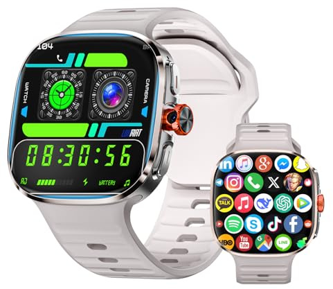 WLUPOO 4G SIM Card Android Smart Watch, 2.16'' AMOLED Large Screen 3GB+32GB Smartwatch for Men Women with Rotating Camera WiFi GPS, 1150mAh Fitness Activity Tracker Watch (Gold)