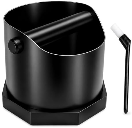 SPOKKI Recipiente para tamiz portafiltros, 750 ml, pequeño acero inoxidable, recipiente para café molidos con barra de golpeo extraíble, accesorios Barista con cepillo de limpieza, base antideslizante