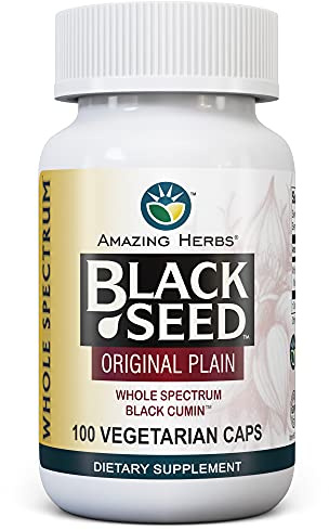 Amazing Herbs Whole Spectrum Black Seed Original Plain, Vegetarian Capsules - Gluten Free, Non GMO, Cold Pressed Nigella Sativa Aids in Digestive Health - 100 Count, 475mg