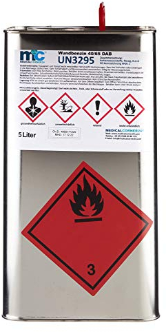 Medicalcorner24 Wundbenzin 40/65, Reinigungsbenzin, Leichtbenzin, UN3295, flüssiges Lösungsmittel, 5 Liter