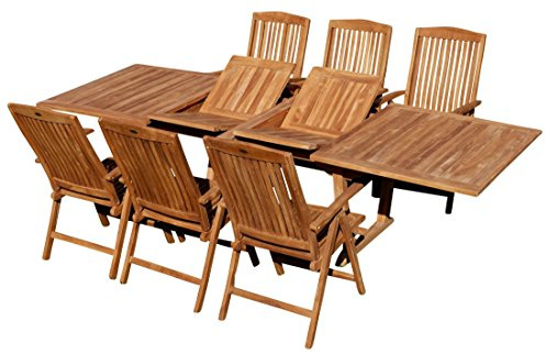 ASS ALEOS. Teak Gartengarnitur Gartenset Set Tobago Ausziehtisch 200-250-300cm x 100cm mit 6X Hochlehner Sessel Stühle