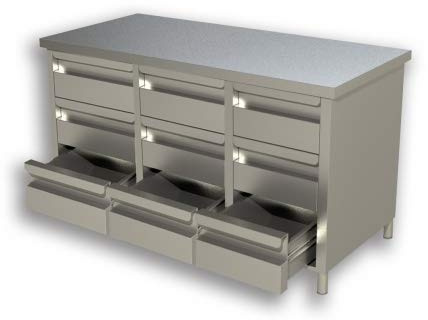 VM Europa - Gastro Arbeitsschrank mit Schubladen - 140 x 60 cm - Freistehend mit 3 x 3-fach Schubladen - AISI 430 Edelstahl - Edelstahlschrank Küchenmöbel Gastro Schrank Grillschrank Zubereitungstisch