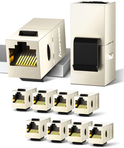 AMPCOM 10 Stück CAT 7 Kupplung STP Koppler, Metall Modul Patchkabel Kupplung Verbinder Geschirmt RJ45 Buchse Netzwerk Patchpanel Keystonehalterung Erweiterung -600Mhz 10Gbps Silber