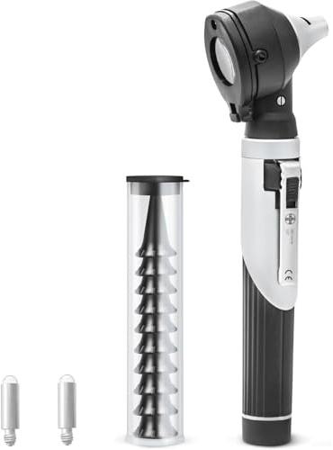 AIESI® Otoscopio medico professionale tascabile a fibre ottiche LED 3V con illuminazione a luce bianca VISIOSCOPE, Lampadina di ricambio, Garanzia Italia 24 mesi