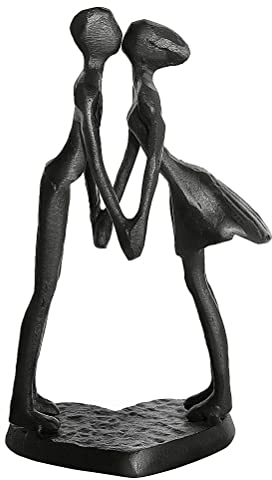 Aoneky Affectionate Couple Art Iron Sculpture, 6 Years of Love Wedding Passionate Love Figurine Statue Romantic Metal Ornament Mantelpiece Table Decoration (Hold Hands Kiss)