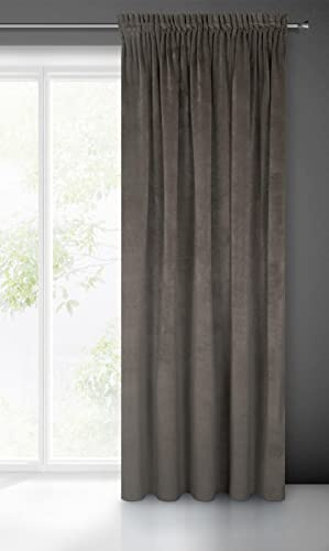 Eurofirany Villa Vorhang Samt Velvet Weich Kräuselband-1 STK. Edel Gardine Dick 290 g/m2 Elegant Glatt Einfarbig Flauschig Modern Klassisch Wohnzimmer Schlafzimmer Lounge, Grafit, 140x270cm