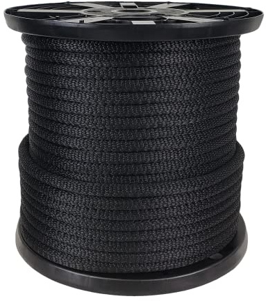 1/2 inch Black Dacron Polyester Rope - 250 Foot Spool | Solid Braid - Industrial Grade - High UV and Abrasion Resistance - Low Stretch
