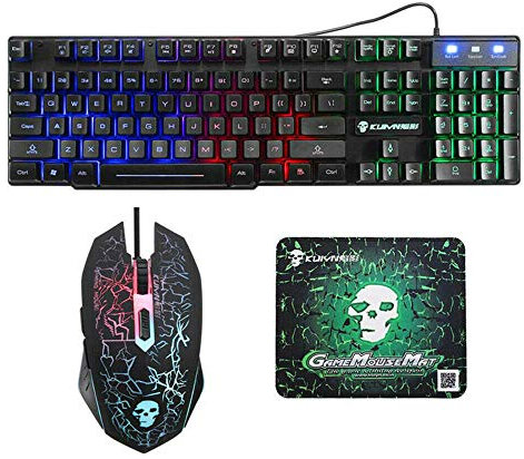 YONII Tastiera e Mouse da Gioco Luminosi T6 Mousepad Combinato Sensazione Meccanica Arcobaleno LED Retroilluminazione Emissione Caratteri Compatibile con Mouse USB