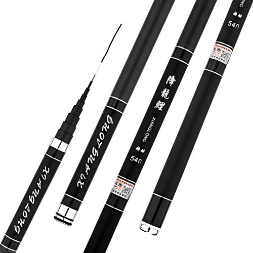 XUCZHAI Hohe Qualität Super Light Hart Carbon-Faser-Teleskop Angelrute Süßwasser Hand Pol Angelrute Teleskoprute (Color : Black, Size : 5.4M)