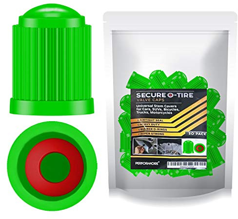 Performore 30 pcs Tire Valve Caps Heavy-Duty Stem Covers with O-Rubber Rings, Universal Car Wheel Tire Caps Dust Cover for Cars, SUVs, Bikes, Bicycles, and Motorcycles(Green)
