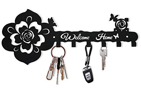 Deveosa Key Hooks Holder for Wall Decorative - Small Black Entryway Welcome Home Sign Key Hanging Hangers Wall Mounted Racks