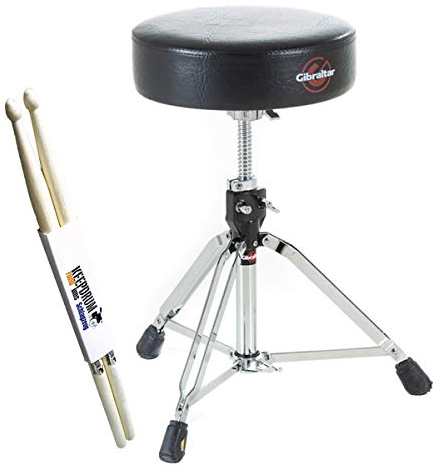 Gibraltar Drumhocker 9608E Rundsitz + keepdrum Drumsticks, Schwarz, Modern, Metall, Vinyl, 35cm x 51-66cm, Drumthron