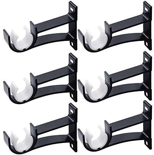 6 Pack Curtain Pole Brackets, 25-28mm Heavy Duty Curtain Rod Bracket Pole Holders, Black Curtain Rail Brackets for Wall