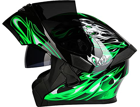 Motorrad-Integralhelm Modular-Helm Sturzhelm Rollerhelm Erwachsener Herren & Damen Flip-Up Helm Klapphelm Full-Face Motorcycle Helmet DOT/ECE-Zertifizierung Jet Helm Mopedhelm,Grün,L