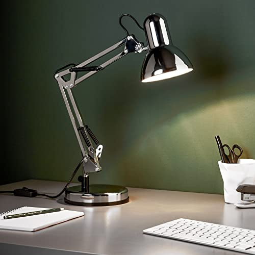 BRILLIANT Henry Tischleuchte Chrom – Schreibtischlampe E27 28W exkl. LED | Klassische Tischlampe Metall/Kunststoff mit Schnurzwischenschalter, schwenkbar, für Schreibtisch, Wohnzimmer, Schlafzimmer