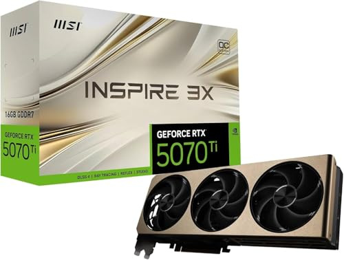 MSI GeForce RTX 5070 Ti 16G INSPIRE 3X OC PLUS Scheda Video, 16GB GDDR7, PCIe 5.0, Boost 2482 MHz, 8960 CUDA Cores, HDMI 2.1, DisplayPort 2.1 - Max. Risoluzione 7680x4320, Metal Backplate, Zero Frozr