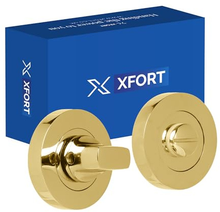 XFORT Polierter Messing Drehschloss – Badezimmer-Türschloss-Riegel-Set – Daumendreh- und Entriegelungsmechanismus, ideal für interne Toilettentürschlösser aus Holz