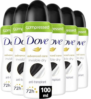 DOVE - Déodorant Femme Advanced Care Invisible Dry - Spray Compressé - Soin des aisselles quotidien - 72h de protection anti-odeurs (lot de 6x100ml)