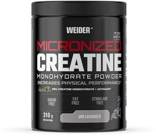 Weider Micronized Creatine Monohydrate Powder (310g) geschmacksneutral. 99% Kreatin Monohydrat 200 Mesh Ultrafein mit AstraGin, ohne Zucker, vegan, erhöht die körperliche Leistung (90 Portionen)
