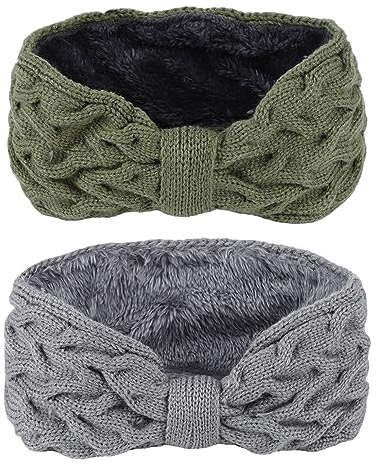 Velvet Bow Wool Hairband 2PCS Women Bow-Knot Hairband,Knitted Ear Protection Headgear,Autumn and Winter Warm Twist Headband Hair Accessories for Women Girls (color 2)