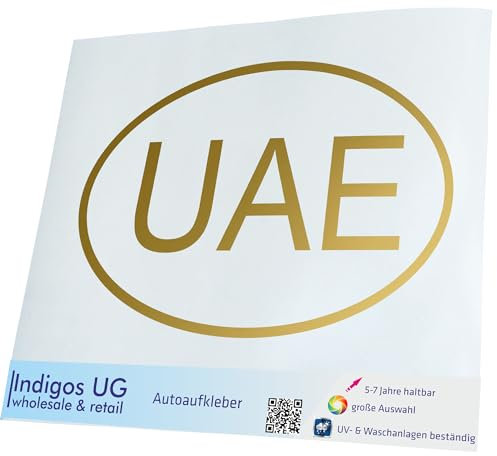 INDIGOS UG Auto Aufkleber Auto - 300x191 mm - Vereinigte Arabische Emirate Uä - Gold - Selbstklebender Sticker für Auto, Fenster, Bus oder LKW