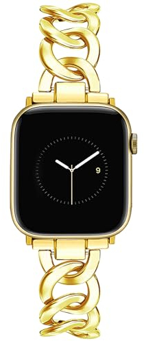 JR.DM Metall Band Gold Kompatibel mit Apple Watch Armband 38mm 40mm 41mm 42mm 44mm 45mm 46mm, Einkettiges Elegant Herren Damen Metallarmband Ersatz für iWatch Series 10/9/8/7/6/5/4/3/2/1/SE/Ultra