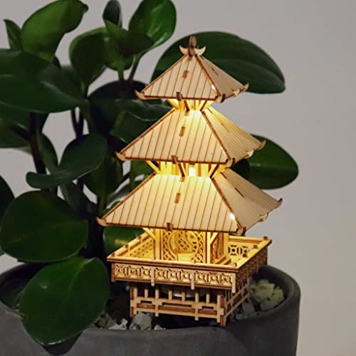Tiny Treehouses - Temple of Serenity: Holzmodellbausatz mit LED-Lichtern, Acrylstab, braun, Baumhaus, Home Decor, Modern