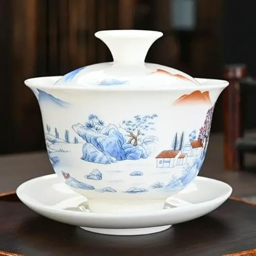 LAMPPE Sancai Gaiwan Zuppiera da tè cinese fatta a mano in ceramica con coperchio Ciotola piattino Tazze da tè Decorazioni per tè Kung Fu Tazza da tè in porcellana