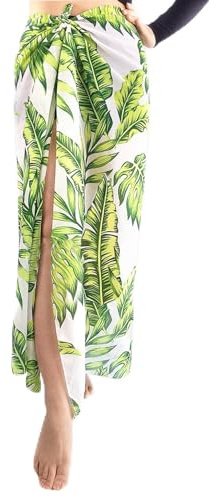 Jupe Sarong pour Femme, Longue Plage Enveloppée Les Feuilles Imprimé Bikini Sarong Enveloppé Mousseline de Soie Bikini Jupe Voyage Natation Vacances d'été Plage Piscine
