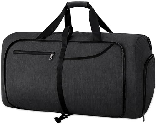 RAINSMORE Faltbare Reisetasche Groß 120L Leichte Sporttasche mit Schuhfach für Herren Damen Reisetaschen Handgepäck Tasche Weekender Saunatasche Schwarz