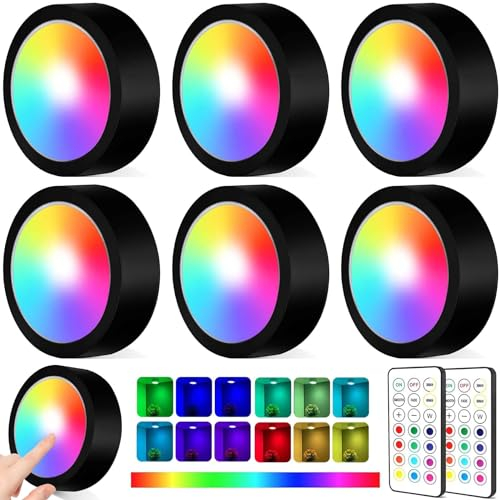 LED RGB Spots Batteriebetrieben mit Fernbedienung,Vitrinenbeleuchtung LED,LED Spots Dimmbar Batteriebetrieben,RGB LED Schrankbeleuchtung Kabellos,Schrankbeleuchtung Batterie Dimmbare 13 Farben
