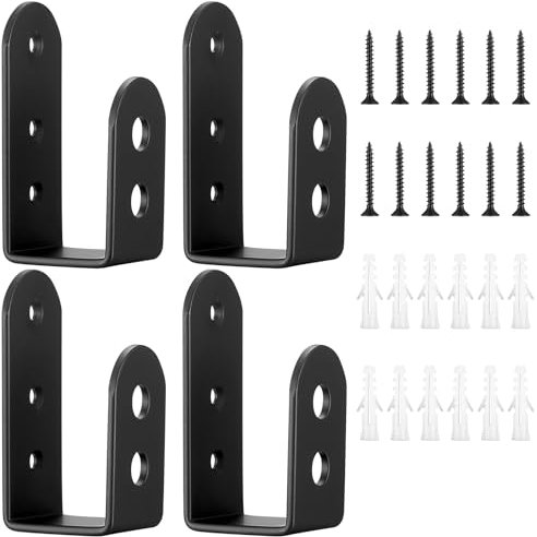 4 Piezas Soportes de Barricada de Puerta en Forma de U, Soporte de Seguridad Antirrobo, Soporte en U de Acero, Soporte de Barra de Seguridad para Madera de 2 x 4