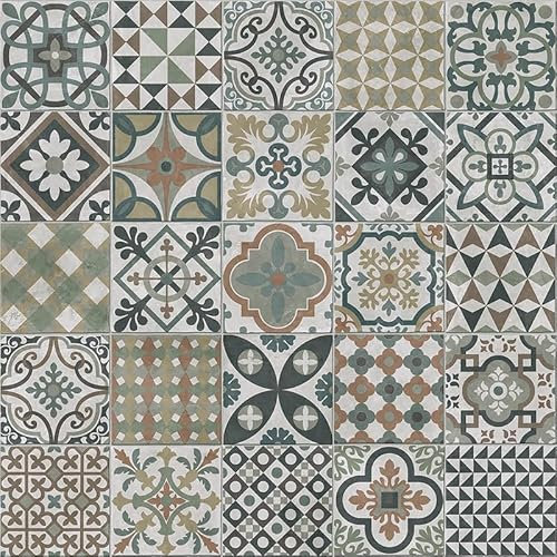 Victorian Tile Effect Vinyl Flooring, slip resistant vinyl roll flooring for kitchen, bathroom, hallway, living space in 2, 3 and 4 metre widths (Fairbanks, 10m x 2m)