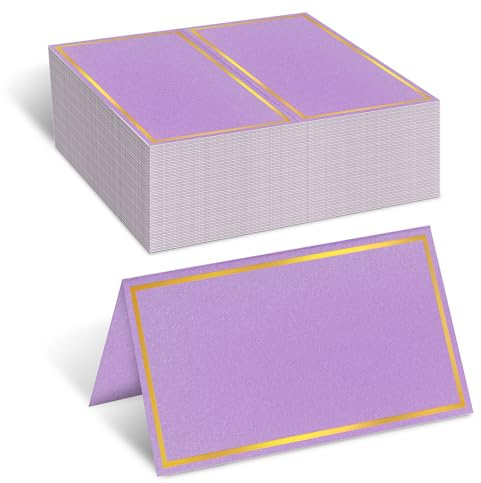 AVERZELLA 100 Pack Metallic Table Cards Place Cards Name Cards for Table Setting, 250g Pearled Table Tents Name Tents, Avery Place Cards for Wedding, Meeting, Party, Reserved Seating Sign (Purple)